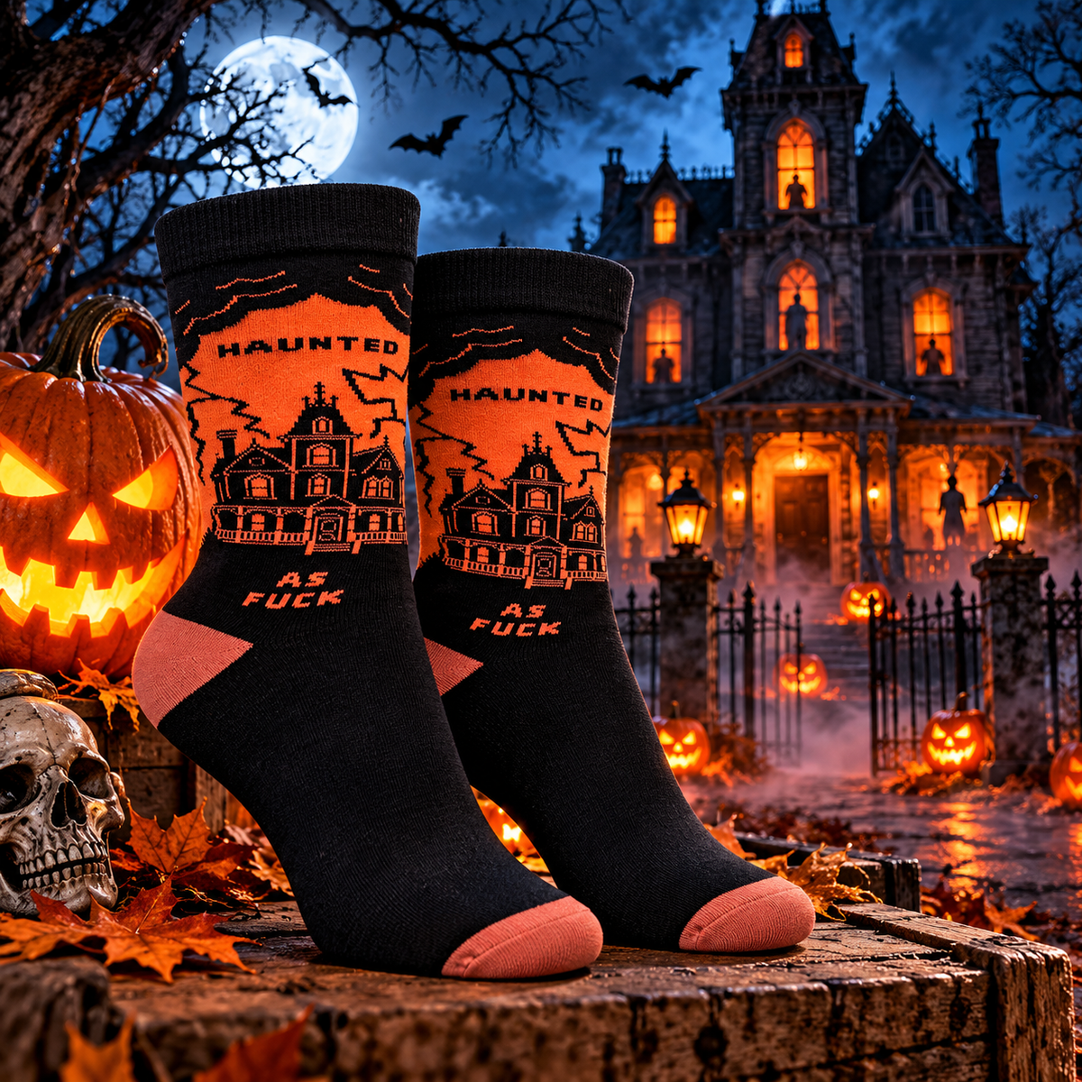 HAUNTED AS FUCK Ladies Halloween Socks GROOVY THINGS Brand