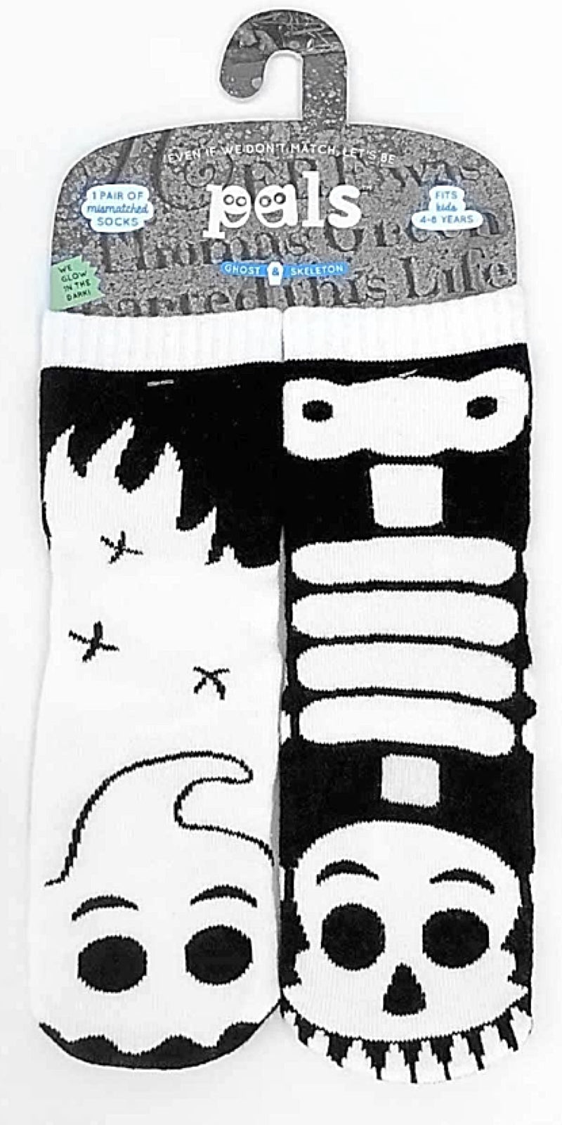 PALS SOCKS Brand Unisex GHOST & SKELETON Mismatched Gripper Bottom Socks (CHOOSE SIZE) - Novelty Socks for Less