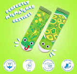 PALS SOCKS Brand Unisex FROG & TURTLE Mismatched Gripper Bottom Socks - Novelty Socks for Less
