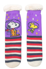 PEANUTS Ladies ASTRONAUT SNOOPY Sherpa Lined Gripper Bottom Slipper Socks - Novelty Socks for Less