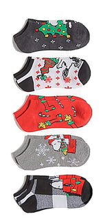 PEANUTS Ladies 5 Pair Of SNOOPY CHRISTMAS No Show Socks - Novelty Socks for Less