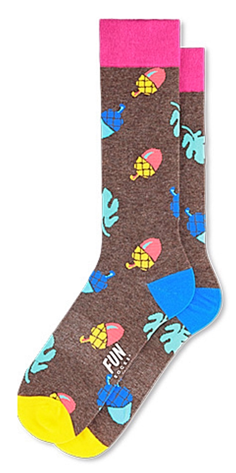 FUN SOCKS Brand Men’s ACORNS & LEAVES Socks - Novelty Socks for Less