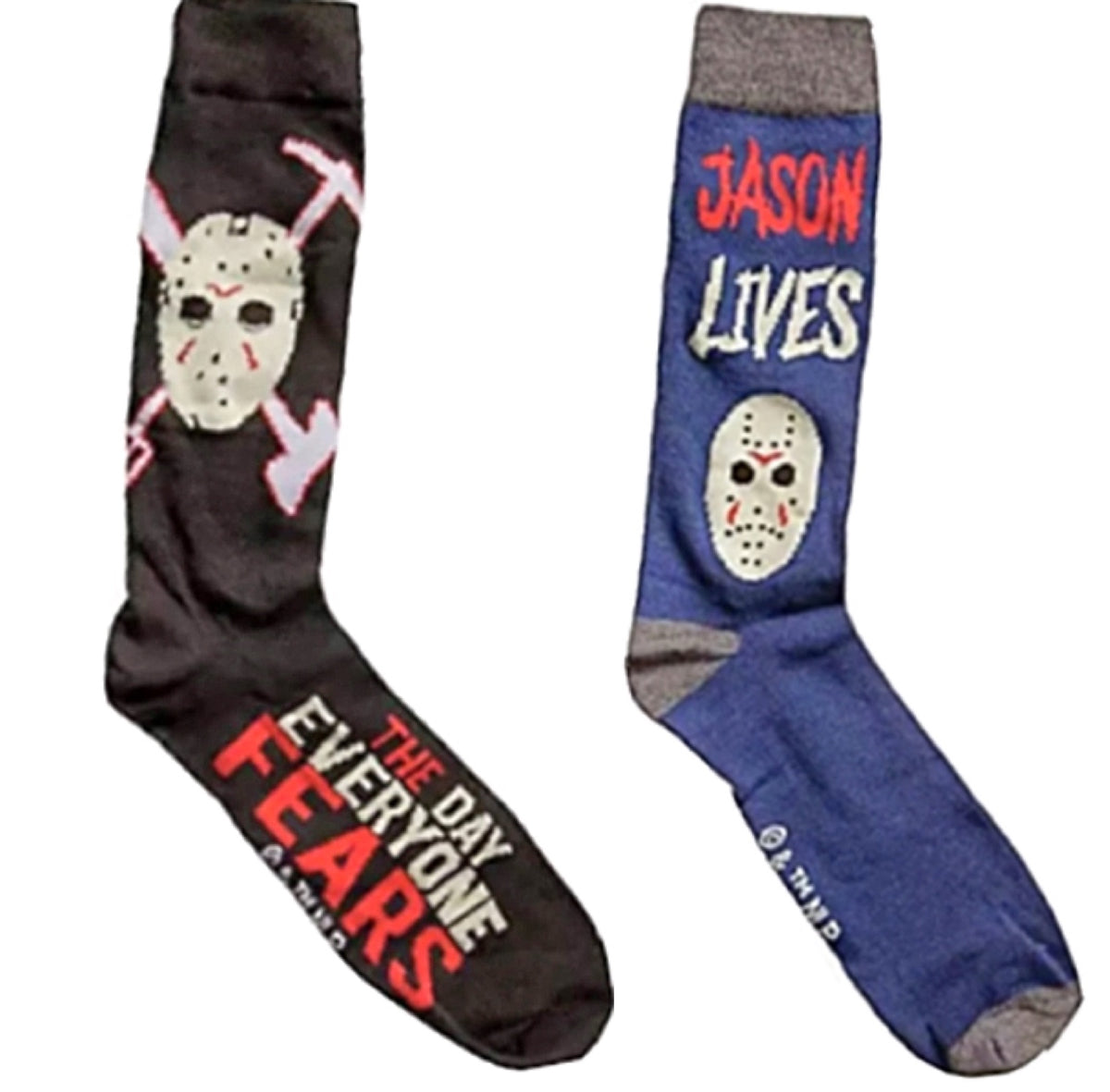 FRIDAY THE 13th Mens 2 Pair JASON VOORHEES Socks 'THE DAY EVERYONE FEARS' - Novelty Socks for Less