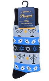 Parquet Brand Hanukkah Men’s Socks DREIDEL, MENORAH - Novelty Socks for Less