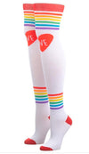 BIOWORLD Brand UNISEX PRIDE KNEE SOCKS RAINBOW STRIPES SAYS ‘LOVE’ - Novelty Socks for Less
