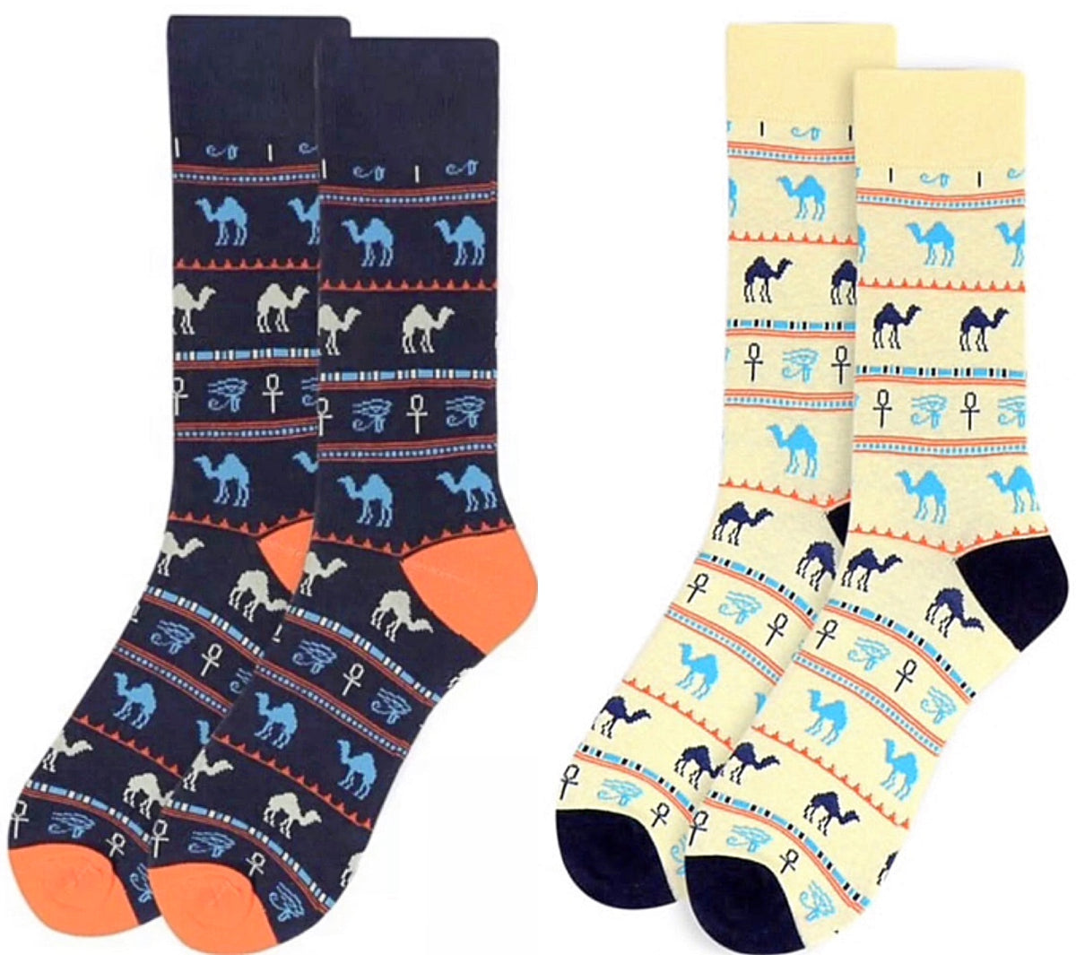 Parquet Brand Men’s EGYPTIAN Socks WITH CAMELS, HUMP DAY!(CHOOSE COLOR IVORY OR BLUE) - Novelty Socks for Less