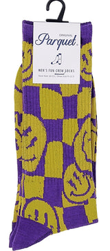 PARQUET Brand Men’s CHECKERBOARD SMILEY FACE Socks (CHOOSE COLOR) - Novelty Socks for Less
