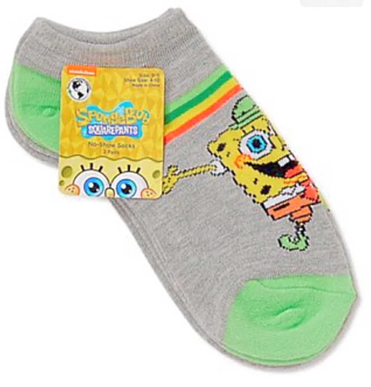 SPONGEBOB SQUAREPANTS LADIES 2 PAIR OF ST. PATRICK’S DAY NO SHOW SOCKS - Novelty Socks for Less