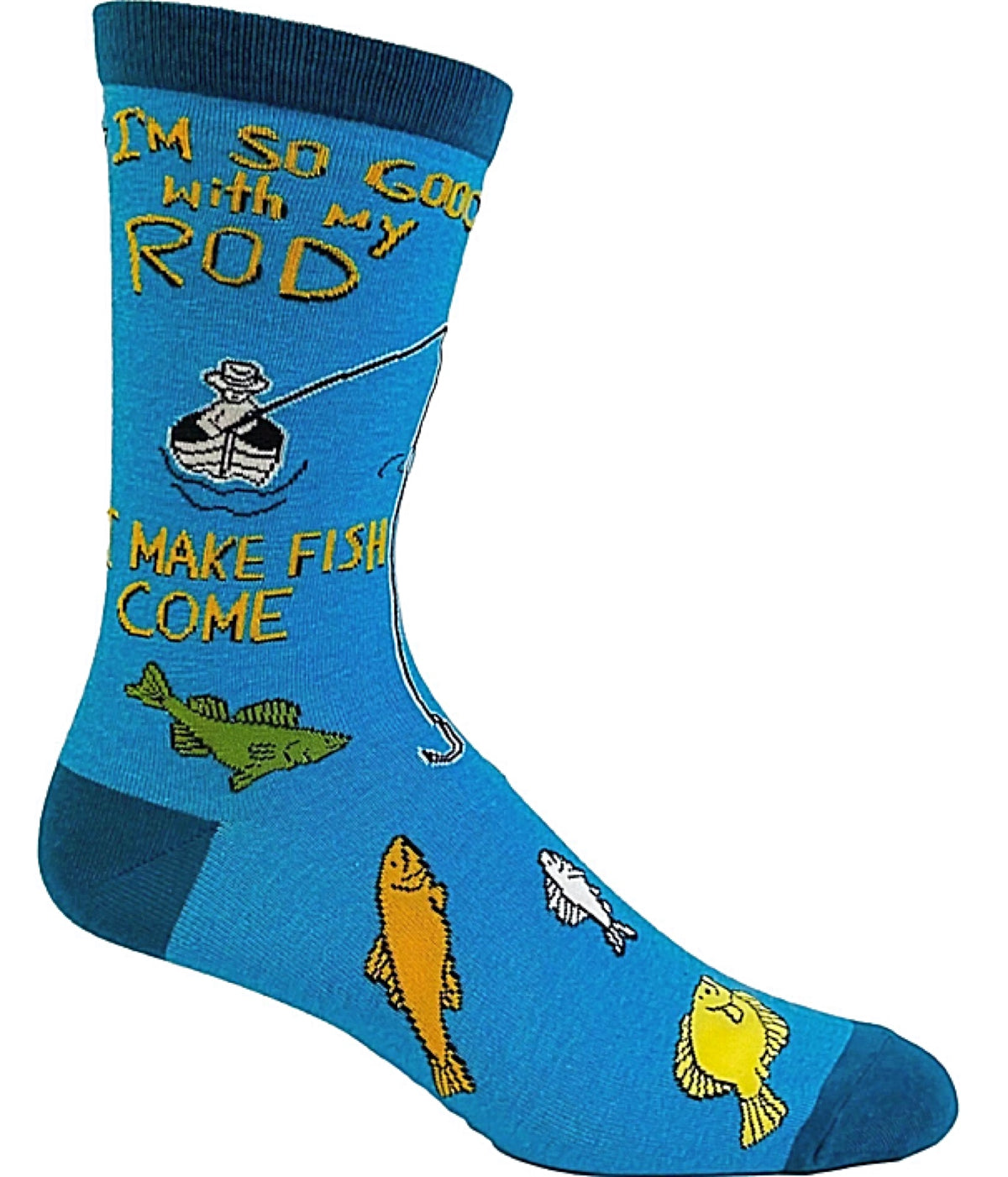 CRAZY DOG Brand Men’s FISHING Socks ‘I'M SO GOOD WITH MY ROD I MAKE FISH COME’ - Novelty Socks for Less