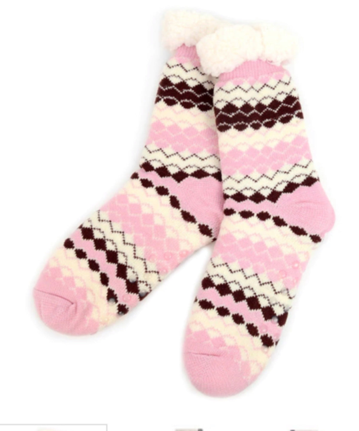 NOLLIA BRAND Ladies Pink Winter Theme Non-Skid Sherpa Slipper Socks - Novelty Socks for Less