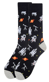 Parquet Brand Men’s ASTRONAUTS, TELESCOPES & PLANETS SOCKS (CHOOSE COLOR BLUE OR BLACK) - Novelty Socks for Less