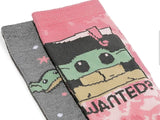 DISNEY THE MANDALORIAN Ladies 2 Pair Of BABY YODA Socks 'WANTED' - Novelty Socks for Less