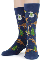 FOOT TRAFFIC Brand Mens CHRISTMAS DINOSAURS Socks 'TREE REX' - Novelty Socks for Less