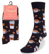 PARQUET BRAND LADIES Coffee Socks Coffee Cups & Coffee Beans - Novelty Socks for Less