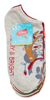 DISNEY LADIES 6 PAIR OF CHRISTMAS NO SHOW SOCKS ‘MERRY & BRIGHT’ - Novelty Socks for Less