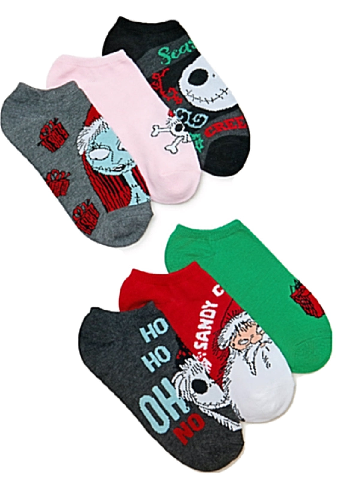 DISNEY NIGHTMARE BEFORE CHRISTMAS LADIES 6 PAIR OF CHRISTMAS NO SHOW SOCKS - Novelty Socks for Less