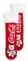 COCA-COLA LADIES SHERPA LINED GRIPPER BOTTOM SLIPPER SOCKS WITH POLAR BEAR - Novelty Socks for Less