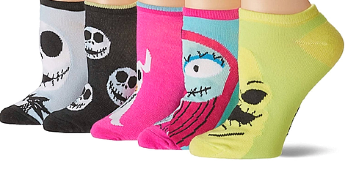 DISNEY NIGHTMARE BEFORE CHRISTMAS Ladies 5 Pair Of No Show Socks JACK, SALLY, ZERO - Novelty Socks for Less