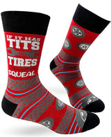 FABDAZ BRAND MEN’S SOCKS ‘IF IT HAS TITS OR TIRES I CAN MAKE IT SQUEAL’ - Novelty Socks for Less
