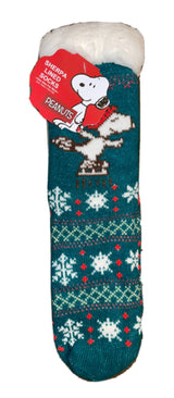 PEANUTS Ladies SHERPA LINED GRIPPER BOTTOM SLIPPER SOCKS ICE SKATING SNOOPY - Novelty Socks for Less