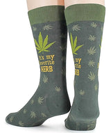 FOOT TRAFFIC Brand Mens MARIJUANA 420 Socks ‘IT’S MY FAVORITE HERB’ - Novelty Socks for Less