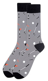 PARQUET Brand Men’s GOLF Socks GOLF BALLS & CLUBS (CHOOSE COLOR GRAY OR BLACK) - Novelty Socks for Less