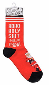 PRIMITIVES BY KATHY Unisex CHRISTMAS Socks 'HO HO HOLY SHIT I NEED A DRINK' - Novelty Socks for Less