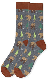 PARQUET Men's Gray with BROWN BEAR Socks - Novelty Socks for Less