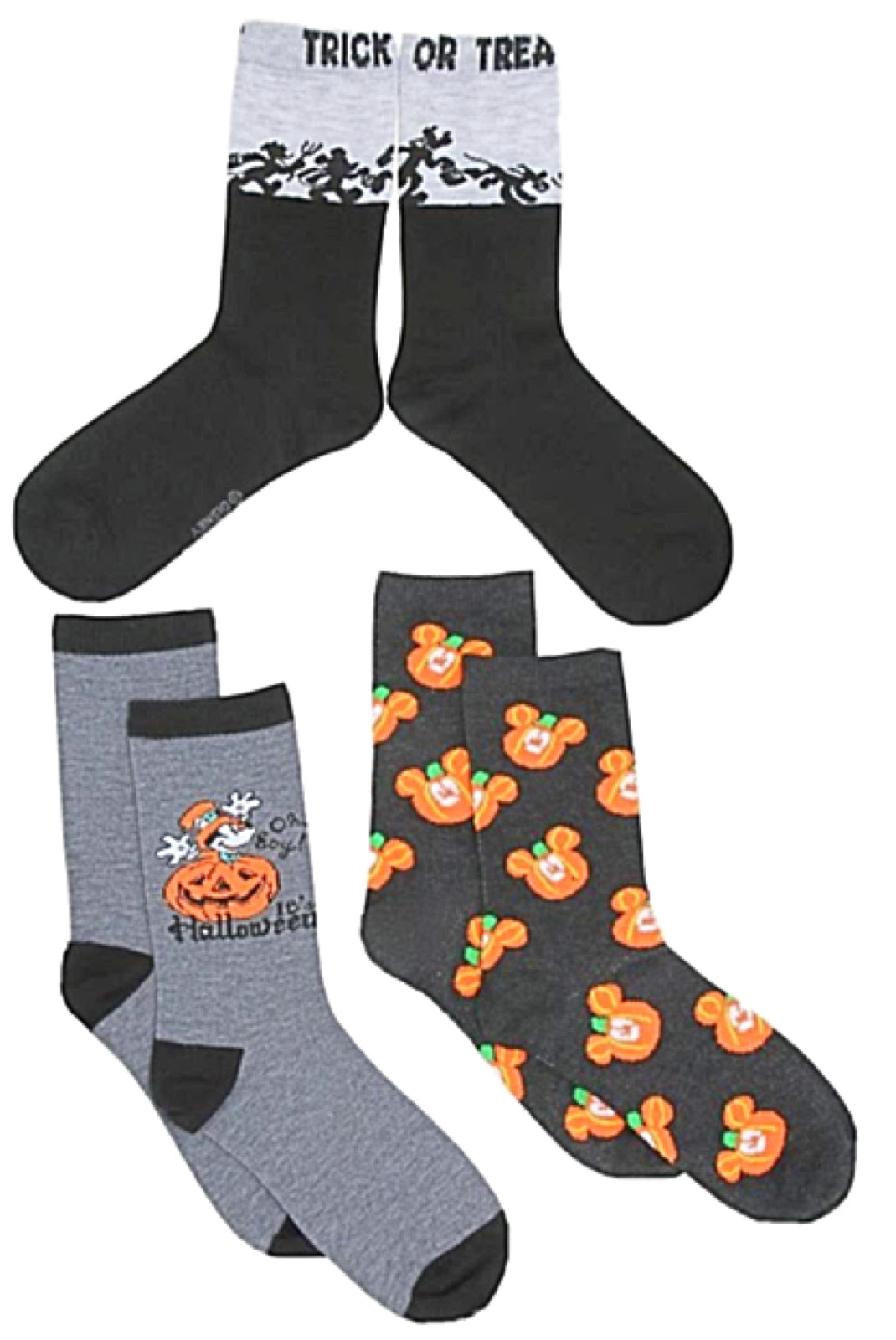 DISNEY LADIES HALLOWEEN 3 PAIR OF SOCKS ‘TRICK OR TREAT’ MICKEY MOUSE PUMPKINS - Novelty Socks for Less
