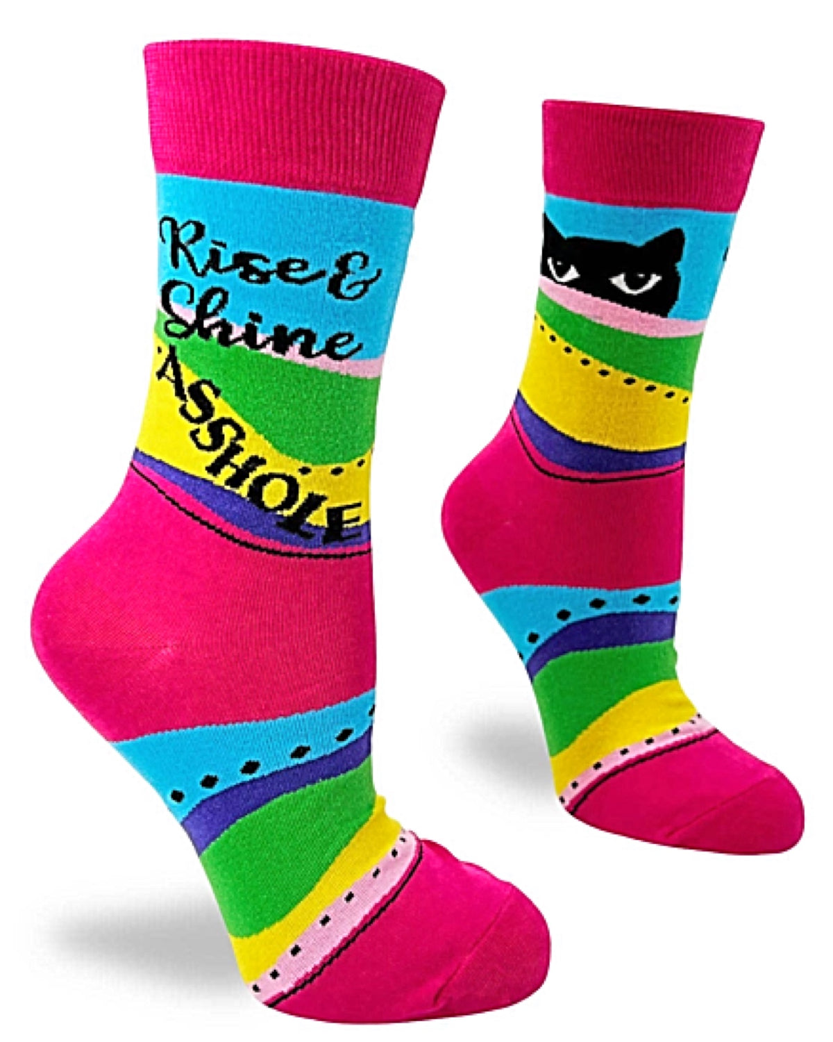 FABDAZ Brand Ladies CAT Socks ‘RISE & SHINE ASSHOLE’ - Novelty Socks for Less