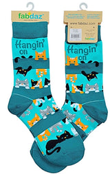 FABDAZ Brand Ladies CATS Socks ‘HANGIN’ ON TIL FRIDAY’ - Novelty Socks for Less